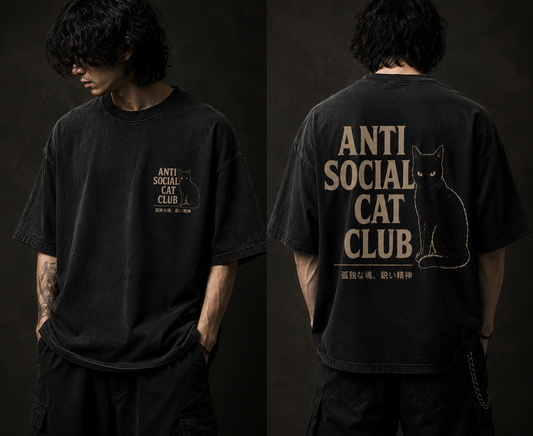 FirstVibe Anti Social Cat Club Oversized T-Shirt